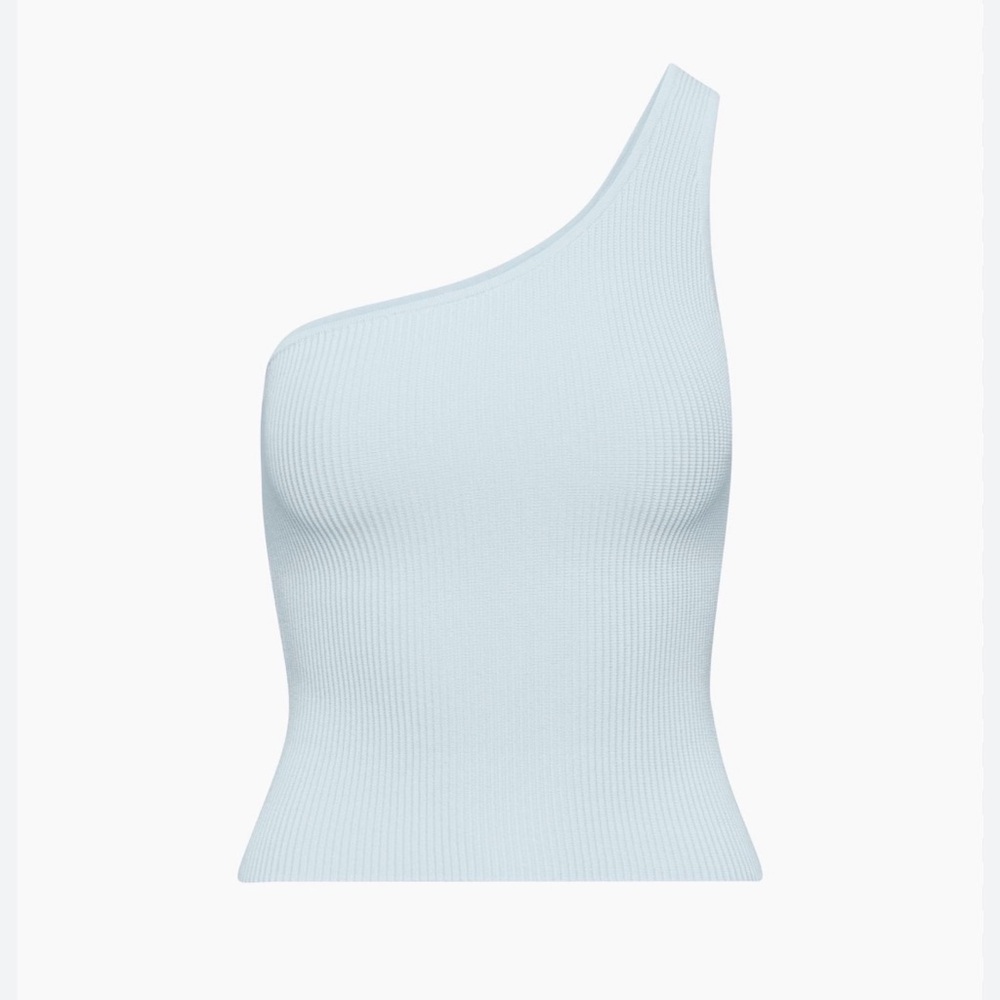 One-Shoulder Ribbed Tank Top in Light Blue
